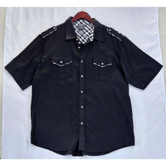 Avirex Vintage Black Men's XXL Button Down Short Sleeve Shirt Pilot Style Plaid - Picture 1 of 7